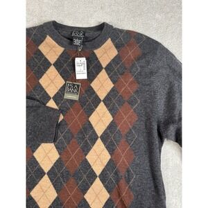Jos A. Bank Lambs Wool Crewneck Argyle Sweater - Gray/ Brown/tan - L Old Money